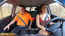 Fake Driving School Curvy brunette Sofia Lee sucks coffee flavoured cock