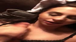 18 YO Ex girlfriend with brac chokes on massive cock and takes facial